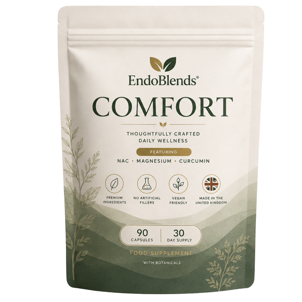 EndoBlends Comfort Blend women's wellness food supplement pouch containing 90 capsules